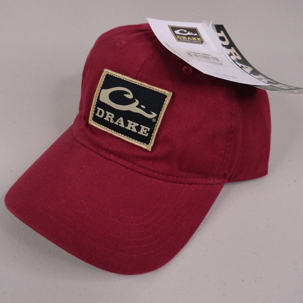 Drake Waterfowl Hat Cap Red Cotton Twill Strapback Patch Logo Outdoor‎ Mens NWT